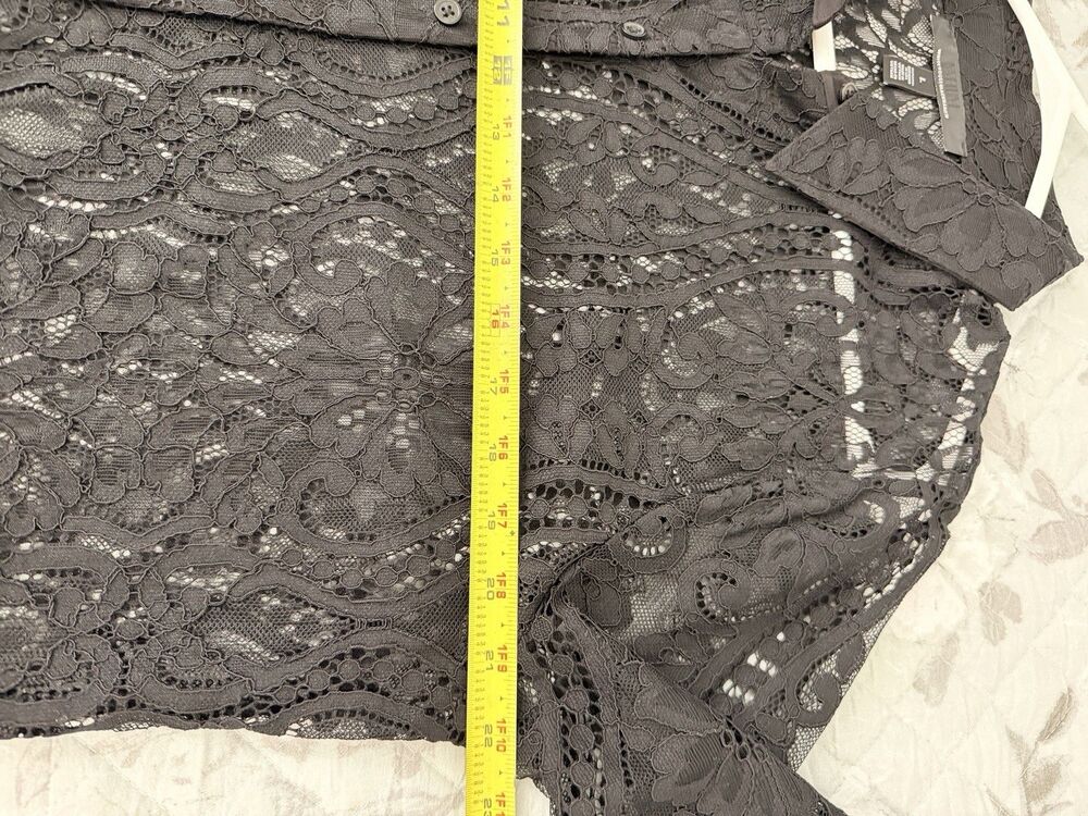 White House Black Market Black Lace Button Down Shirt Women L Sheer Long Sleeve - Picture 5 of 7